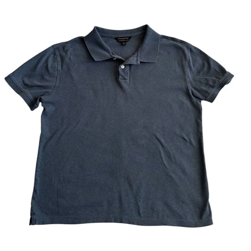 Banana Republic Polo Shirt Men's Medium Luxe Touch Performance Blue Heather
